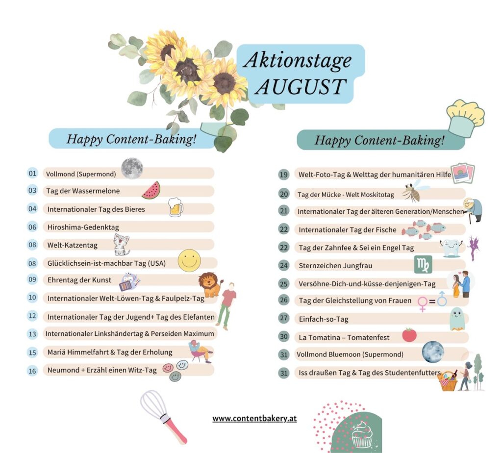 Aktionstage und kuriose Feiertage im August
